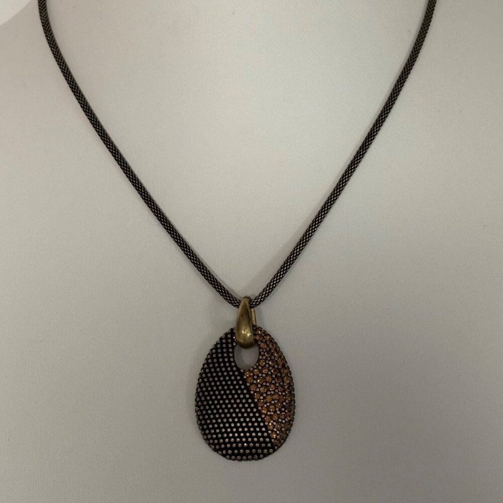 Kiam Family Rhinestone Textured Tear Drop Necklace Classic Modern Minimalist